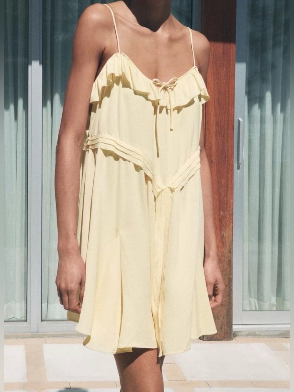 Zara Spaghetti Strap Ruffle Tie At Front Dress